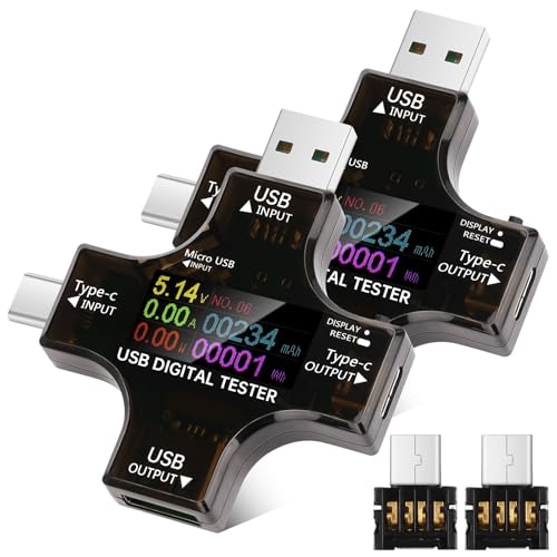 Fastsaw 2 Stück Typ-C- und USB-Tester 2 in 1, DC 3,6–32 V, 0–8 A, Multifunktions-Leistungsmesser, IPS-Digital-LCD-Display, unterstützt Multimeter-Spannung, OTG-Protokolle und mehrere Schnellladungen von Fastsaw
