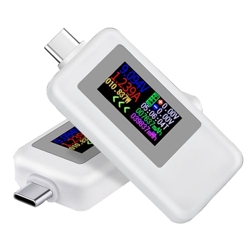 Fastsaw 2 Stück USB C Tester Power Meter,USB C Power Meter,USB C Power Meter,USB-Strommessgerät Leistungsmessgerät USB Tester Spannungsmessgerät Arbeitszeit Ammeter Voltmeter LED Display von Fastsaw