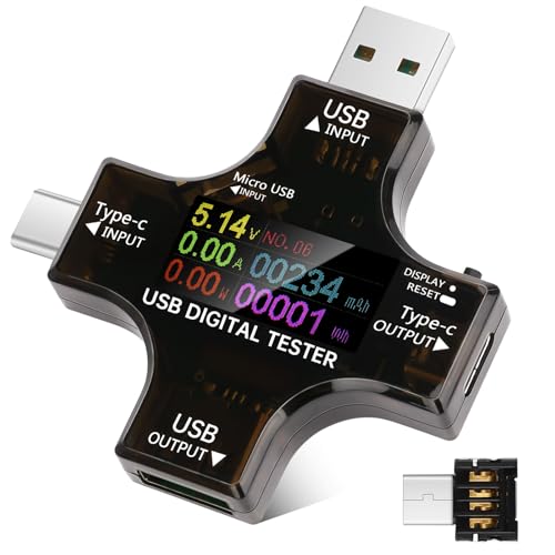 Fastsaw USB Tester Messgerät Typ-C- 2 in 1, DC 3,6–32 V, 0–8 A, Strommessgerät Voltmeter Digital Multimeter USB Tester IPS-Digital-LCD-Display, unterstützt Multimeter-Spannung von Fastsaw