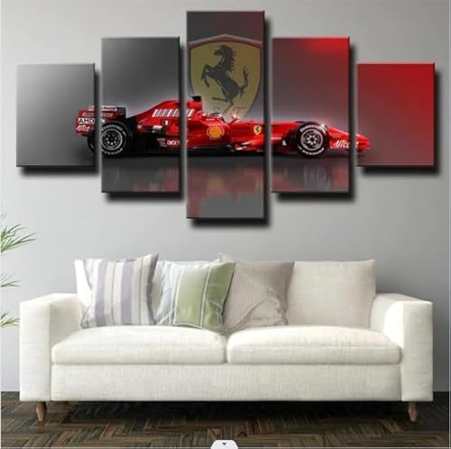 5 Stück Wandkunst Leinwanddrucke Formel 1 Ferrar Rot Bild Malerei Moderne gestreckt gerahmte Wand Kunstwerk für Badezimmer Home Office Decor von FatAco