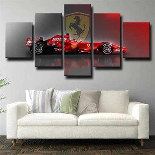 5 Stück Wandkunst Leinwanddrucke Red Ferrar Formula 1 Bild Malerei Moderne gestreckt gerahmte Wand Kunstwerk für Badezimmer Home Office Decor von FatAco