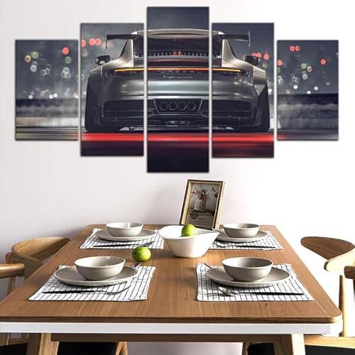 FatAco 5 Stücke Porsch GT3 Leinwand Poster Wanddekoration, Wandkunstdruck Set (Rahmenlos) von FatAco
