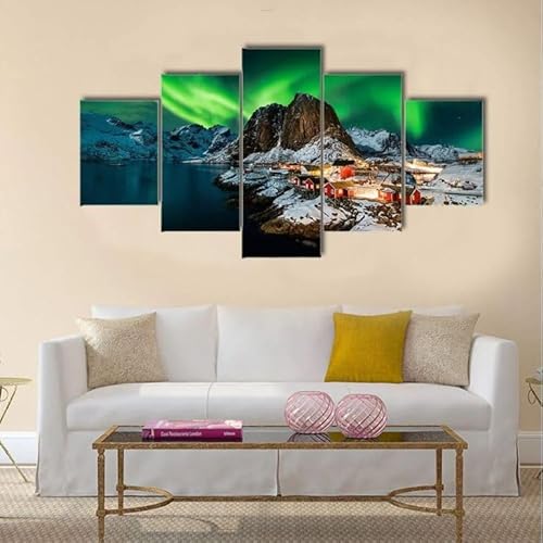 FatAco 5 Teile Aurora Borealis über Harmony Norwegen Die Bilder sind auf Echtholzrahmen montiert. Kunstvoll gedruckte Wandbilder von FatAco