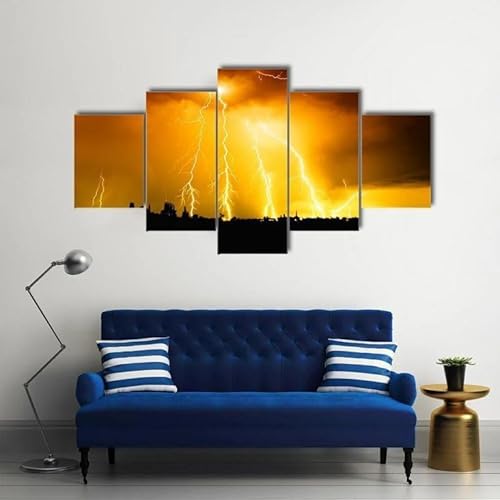 FatAco 5 Teile Gelb helle Blitze Malerei Tuch Plakat Wanddekoration, Wandkunst Druckset (Rahmenlos) von FatAco