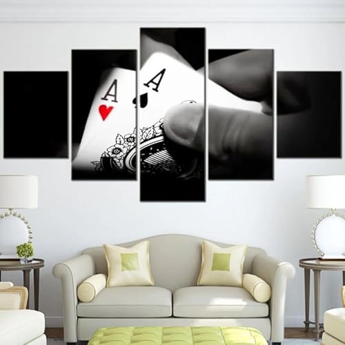 FatAco 5 Teile Glücksspiel Poker Karten Die Bilder sind auf Echtholzrahmen montiert. Kunstvoll gedruckte Wandbilder FatAco 5 Teile Glücksspiel Poker Karten Die Bilder sind auf Echtholzrahmen montiert. Kunstvoll gedruckte Wandbilder von FatAco