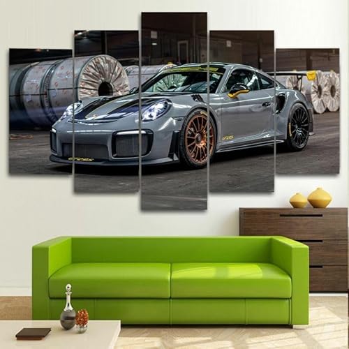 FatAco 5 Teile Porsch 911 GT Grey Sport Car Side view Malerei Tuch Plakat Wanddekoration, Wandkunst Druckset (Rahmenlos) von FatAco