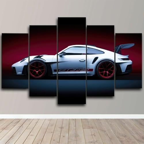 FatAco 5 Teile Porsch 911 White Side View Sport Car Malerei Tuch Plakat Wanddekoration, Wandkunst Druckset (Rahmenlos) von FatAco