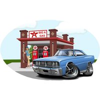 1966 Coronet Cartoon Auto Wandaufkleber Retro Gas Station Vinyl Sticker von FatCatWallGraphics