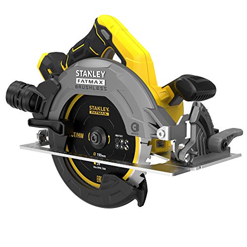 Stanley FatMax V20 Akku-Handkreissäge SFMCS550B (18V, bürstenlos, werkzeuglose Schnitttiefen- und Winkeleinstellung bis 55°, mit Staubsaugeranschluss, Lieferung ohne Akku und Ladegerät) von Stanley - FatMax
