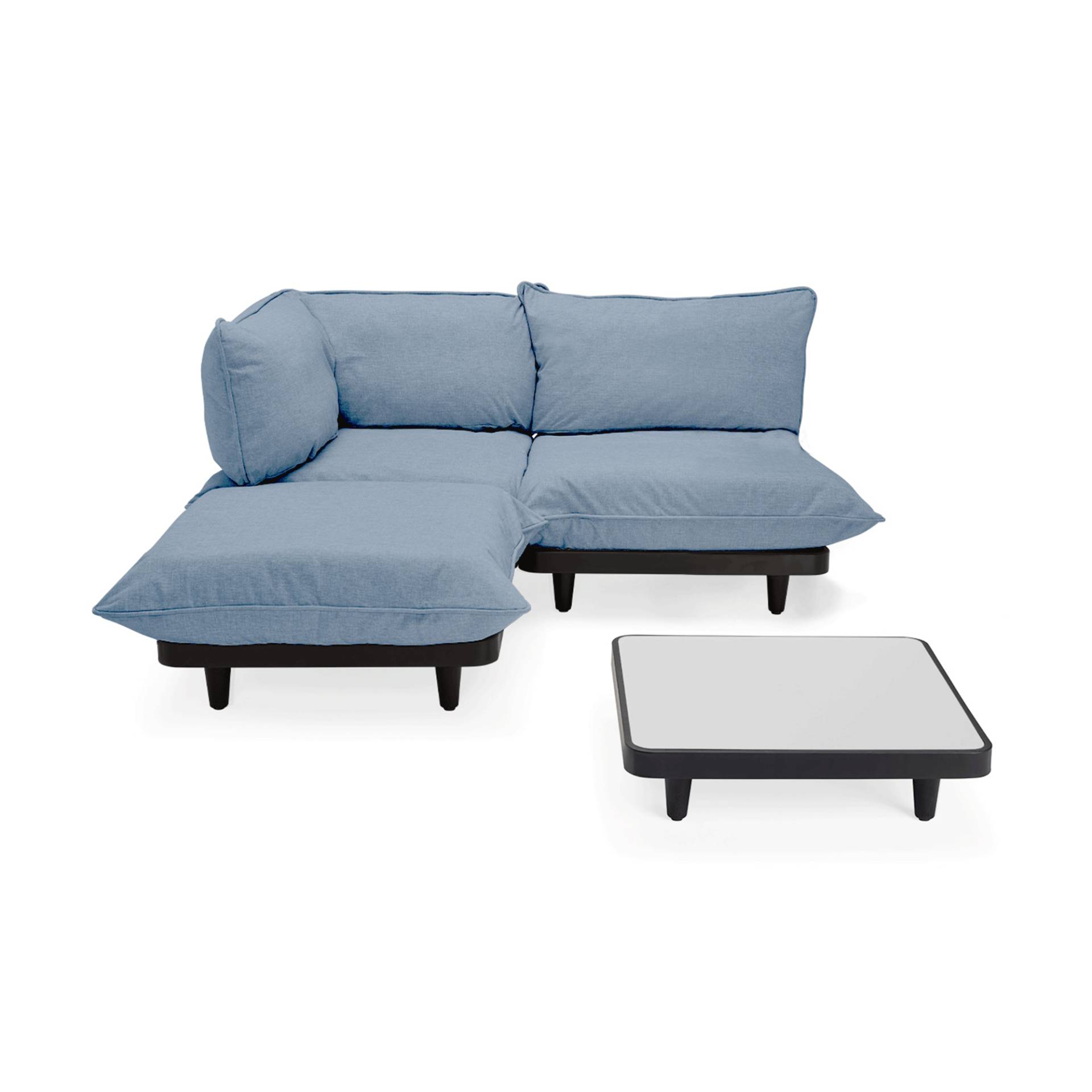 Fatboy - Paletti Outdoor Loungesofa Set Medium Links inkl. Tisch - sturmblau/Axalta pulverbeschichtet/Loungesofa LxBxH 180x180x90cm/Tisch LxBxH 90x90x von Fatboy