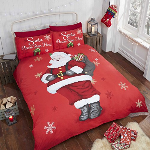 Vater Weihnachten Kids Xmas Schneeflocke Quilt Bettbezug und 2 Kissenbezüge Bettwäsche-Set, Rot, King von Rapport Home