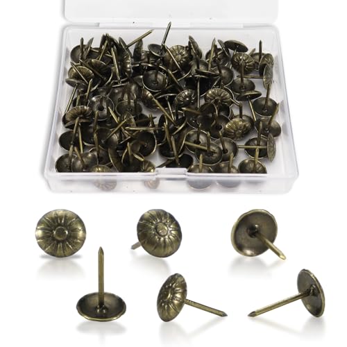 Fatiya 100 Stück Gänseblümchen-Polsternägel für Möbel mit Box, 1,2 cm (7/16 Zoll), Antik-Bronze, Möbelnägel, dekorative Nägel, Nagelköpfe, Stifte für Holz, DIY-Projekte, Sofa, Schmuckschatulle (16 x von Fatiya