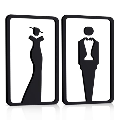 Fatiya 2 Stück Badezimmerschilder für Damen und Herren, Acryl-WC-Schild für Geschäft, Zuhause, Unisex-Toilettenschild mit Doppelseitigem Klebeband, 20 x 11 cm, Badezimmer-Türschild, Dekor (Schwarz) von Fatiya
