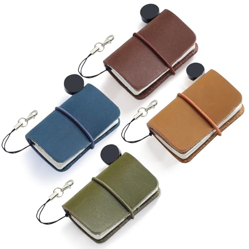 Fatiya 4 Pcs Tiny Mini Travelers Pocket Notebook, 1.9" x 1.3" Miniature Leather Journal, Little Blank Journal Dairy, Vintage Small Notepad Memo (Brown, Blue, Green & Yellow) von Fatiya