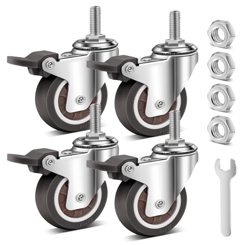 Fatiya 5.1 cm Vorbaurollen 4er Set mit Dual Locking, M8 x 25 mm (Schraubendurchmesser 8 mm, Länge 25 mm) Schwerlastrollen, 399.2 kg Lenkrollen, Gewindeschwenkräder für Wagenmöbel von Fatiya