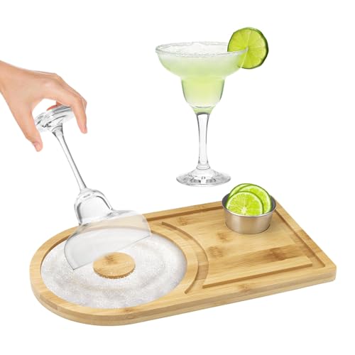 Fatiya Margarita Salz-Rimmer-Set, Holzteller mit 6,4 cm Edelstahlschüssel, Zucker-Cocktailglas-Rimmern für Getränke, für bis zu 15,2 cm, Hausbar-Zubehör von Fatiya