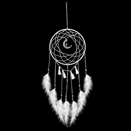 Fatiya Moonlight White DIY Dream Catcher Kit, Dream Catcher for Girls Boys, Handmade Weave Dream Catcher Making Kit, Hanging Ornament Decoration with Tassel Ribbon Natural Feathers (White) von Fatiya