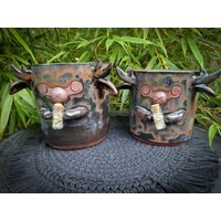 Faun Organizer Blumentopf Handmade Keramik Topf Rot Pagan Wicca Witchcraft Larp Dnd von FatumFatalis