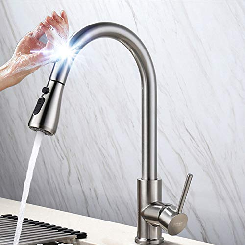Ziehen Sie Küchenarmatur mit Sprayer, Spüle Wasserhahn, Touch On Spüle Wasserhähne, Deck montiert Mischbatterie,Brushed von Faucet
