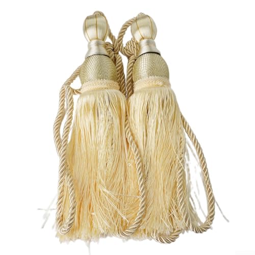 2 große Vorhang-Seil-Raffhalter mit dekorativen Kugelquasten für Vorhänge, Türhänger und Wandmontage (Gold) von Fauhapyway