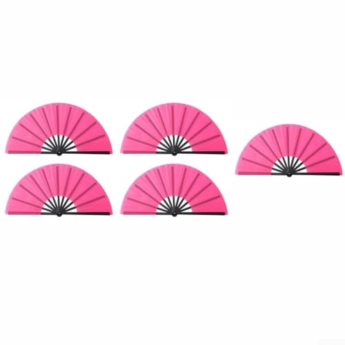5 x Faltfächer für Veranstaltungen im Freien, Hochzeiten, Tanz und Partys, mit leichtem und Kunststoffgewebe für einfache Handhabung (Rosa) von Fauhapyway