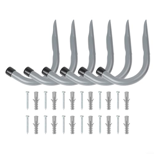 6 Stück J-Typ-Garagenhaken für effiziente Lagerung, stabile Metall-Werkzeugaufhänger für den Innen- und Außenbereich (grau) von Fauhapyway