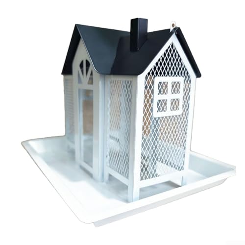 Attraktive Vogelfutterstation aus Metall mit schönem Haus-Design, einfach aufzuhängen, um die Schönheit Ihres Gartens zu verbessern (weiß) von Fauhapyway