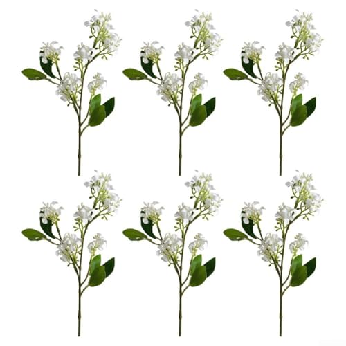 Bringen Sie Eleganz in Ihr Zuhause mit 6 künstlichen Osmanthus-Blumen, schöne Seidenblumen-Dekoration (weiß) von Fauhapyway