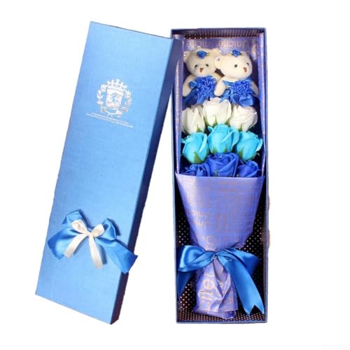 Chic 9 Rosen Seifenblumengesteck mit Bärenmotiv, eine Wahl für Geburtstagsüberraschungen und Feiern (blau) von Fauhapyway