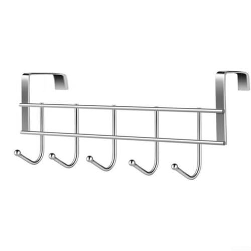 Edelstahl-Organizer mit 5 Haken, für Hüte, Schals und mehr an Türen (Silber) von Fauhapyway