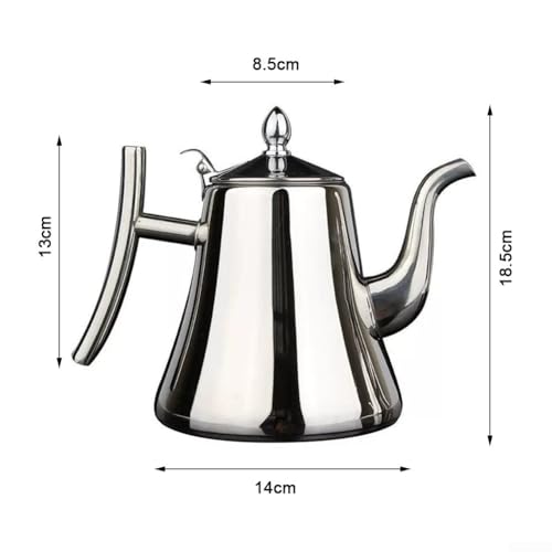 Edelstahl-Teekanne mit eingebautem Teesieb für Tee und Kaffee, kompatibel mit Induktionsherden und Wärmequellen mit offener Flamme, verdickter Griff und stabilem Boden-Design (1,5 l Silber) von Fauhapyway