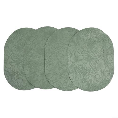 Elegante und funktionale doppelseitige Blumen auf diesen stilvollen, ovalen PU-Leder-Tischsets, 4 Stück (grün) von Fauhapyway