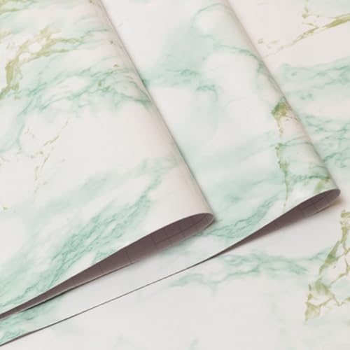 Elegante wasserfeste Tapete für die Küchengestaltung, 40 cm x 10 m, selbstklebend, ölbeständig (grünes Steinmuster) von Fauhapyway