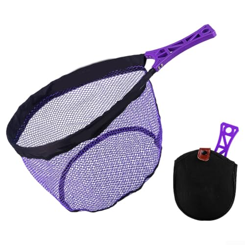 Faltbares Fliegenfischernetz mit elastischem Metallgitterring, Anti-Hakentasche, hohler Griff mit Verschleißfestigkeit, und Aufbewahrungstasche (klein, lila) von Fauhapyway