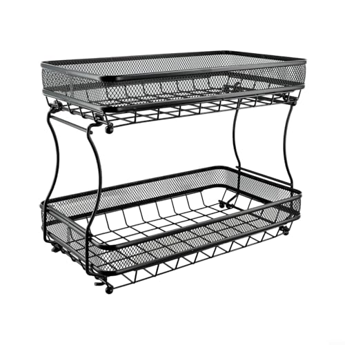 Fauhapyway 2-stöckiger Obstkorb Arbeitsplatte Küche Gemüse Brot Aufbewahrungsschale schwarzer Stahldraht Rack Obstkorb Fauhapyway 2-stöckiger Obstkorb Arbeitsplatte Küche Gemüse Brot Aufbewahrungsschale schwarzer Stahldraht Rack Obstkorb von Fauhapyway