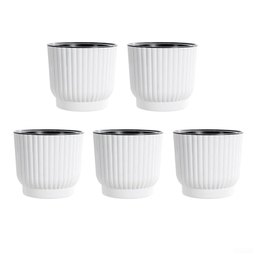 Fauhapyway 5 Stück selbstbewässernde Blumentöpfe, für drinnen und draußen, doppellagig, Wasserspeicherbehälter mit Baumwollseil-System (115 mm) von Fauhapyway