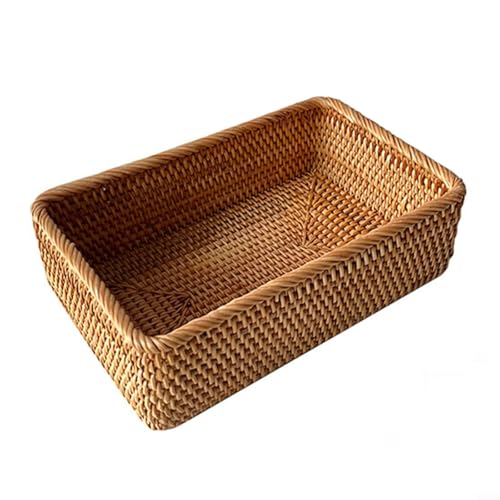 Fauhapyway Aufbewahrungskörbe aus natürlichem Rattan, handgewebt, Schreibtisch-Organizer, quadratischer Obstteller-Behälter mit elegantem Webmuster (groß) von Fauhapyway