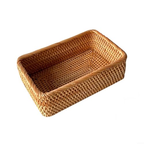 Fauhapyway Aufbewahrungskörbe aus natürlichem Rattan, handgewebt, Schreibtisch-Organizer, quadratischer Obstteller-Behälter mit elegantem Webmuster (mittel) von Fauhapyway