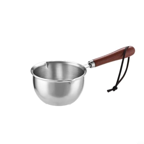Fauhapyway Edelstahl-Öltopf Küche Saucenbehälter mit Holzgriff Anti-Rutsch-Design Mini-Suppe Milchtopf zum Kochen 100 ml 200 ml (L) von Fauhapyway