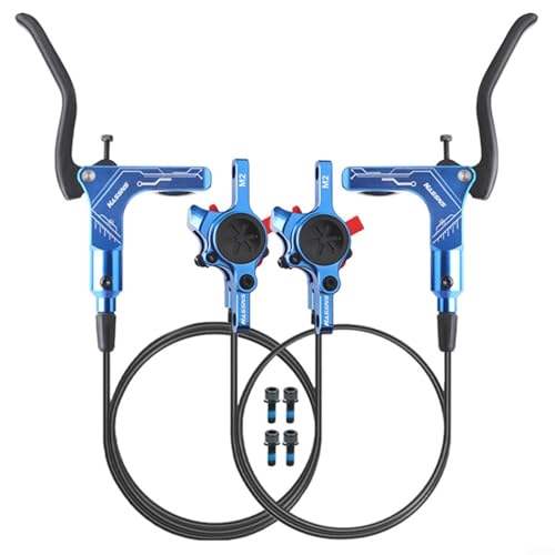 Fauhapyway Hydraulisches Scheibenbremsen-Set, Mountainbike, Doppelkolben, Aluminiumlegierung, vorne und hinten, mit 1450 mm Kabel für MTB-Fahrräder (blau) von Fauhapyway