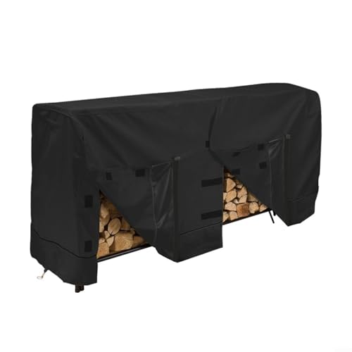 Fauhapyway Kaminholzregal-Abdeckung, 2,4 m, strapazierfähig, wasserdicht, 600D-Oxford-Stoff, für den Außenbereich, 244 x 61 x 107 cm, mit Reißverschluss (schwarz) von Fauhapyway