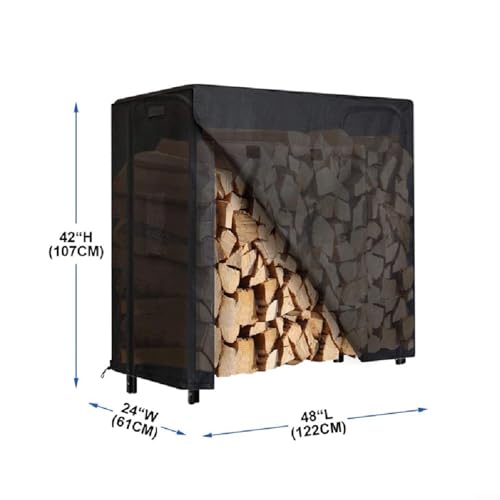 Fauhapyway Kaminholzregal-Abdeckung, strapazierfähig, 122 x 61 x 107 cm, wasserdicht, mit Belüftungsöffnungen und seitlichen Verschlüssen für einfachen Zugang von Fauhapyway
