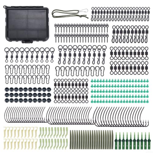 Fauhapyway Terminal Tackle Kit Karpfenangeln Wirbel Snaps Set mit Rig Tubing Rubber Rigs Clips Aufbewahrungsbox für Süßwasser Meerwasser 420 Stück von Fauhapyway