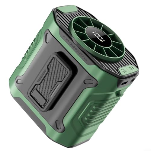 Fauhapyway Tragbarer Taillen-Ventilator, Ventilator mit Taschenlampe, 3600 mAh, wiederaufladbarer USB-Hals-Ventilator für Outdoor-Camping, Sommeraktivitäten (grün) von Fauhapyway