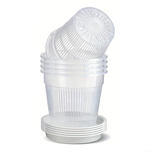 Fauhapyway Transparente Orchideentöpfe mit Drainagelöchern, Pflanzbehälter-Set mit Untersetzern für drinnen und draußen, transparenter Blumentopf (11 cm) von Fauhapyway