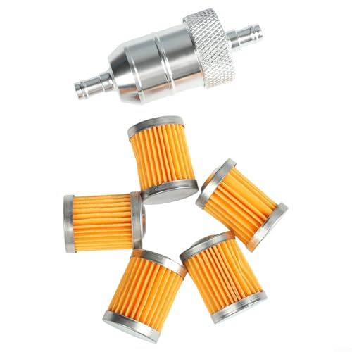 Für Motorrad ATV 8 mm Kraftstoffleitungs-Inline-Filter mit Aluminiumlegierung Konstruktion und 5 wiederverwendbaren Filterelementen für längeren Gebrauch (Silber) von Fauhapyway