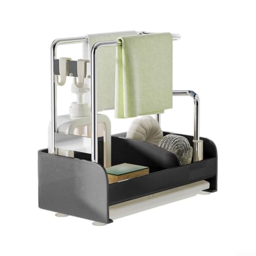 Funktionales Design trifft auf Haltbarkeit, Edelstahl-Spülbecken-Organizer für alle Ihre Reinigungsbedürfnisse (schwarz) von Fauhapyway