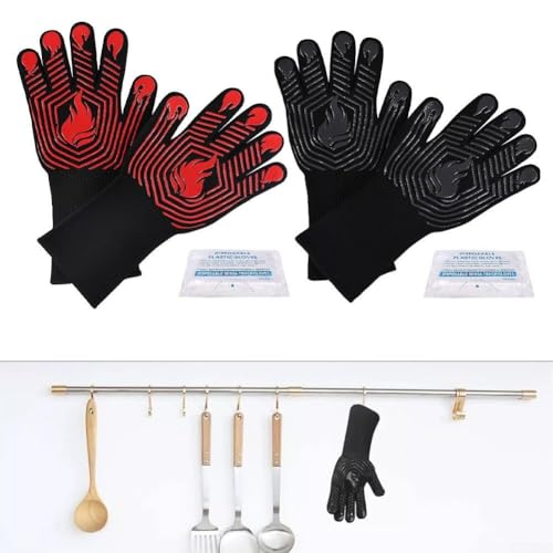 Hitzebeständige Grillhandschuhe mit feuerfester Silikonschicht und Aramidfaser-Isolierung für sichere Handhabung von heißen Töpfen und Pfannen (schwarz) von Fauhapyway