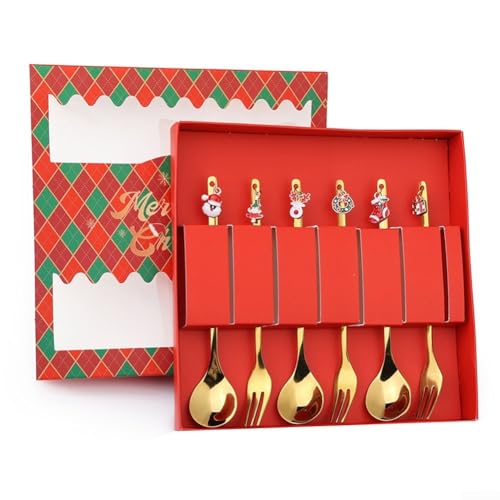 Holiday Stainless Steel cutlery set featuring Christmas pendants including bells, boots, elk, and Santa for seasonal dinner celebrations (A) von Fauhapyway