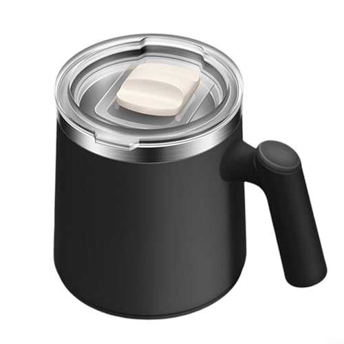 Kaffeetasse aus Edelstahl, 430 ml, mit Griff und auslaufsicherem Deckel für heiße und kalte Getränke (schwarz) von Fauhapyway